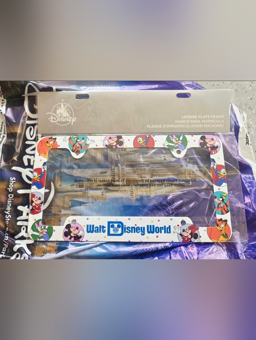 Disney White License Plate Frame with Colorful Character Accents